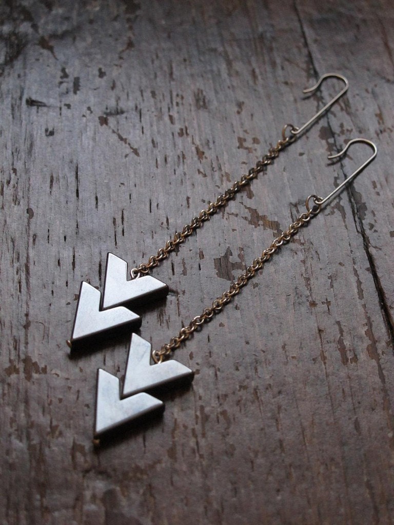 arrow earrings geometric jewelry in chevron with silver finished chain