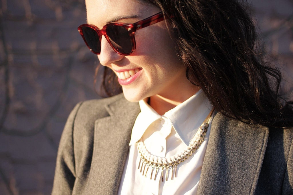 crochet rope necklace with metal fringe in beige choker  for spring fashion