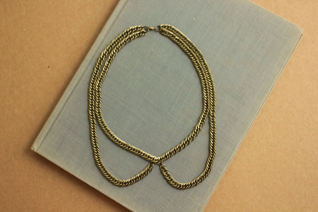 Peter Pan Collar Necklace in Antique Brass Chain for spring fashion