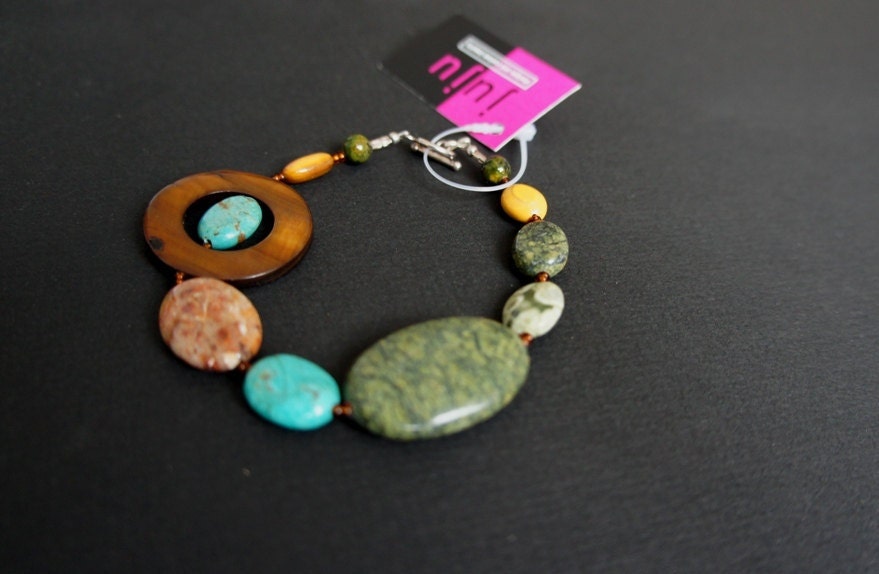 WHAT ON EARTH beaded bracelet made with gemstones, shells and sterling silver parts. Eclectic stone bracelet. Funky jewelry. Chunky.