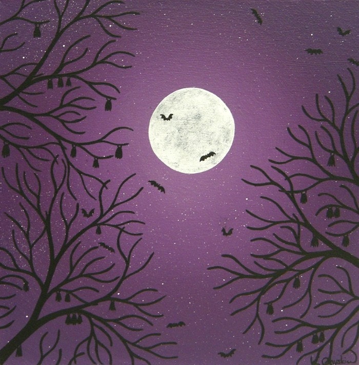 Moonlit Bats acrylic painting