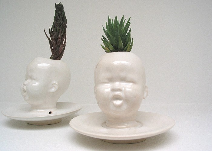 Modern White Baby Head Vase / Planter