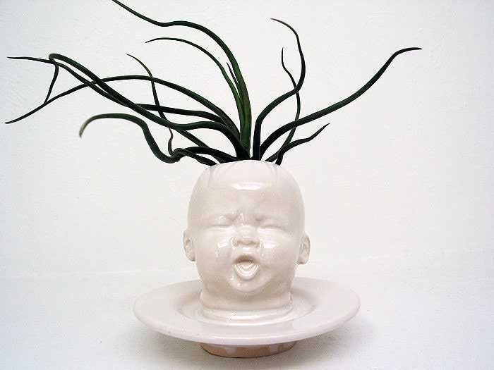 Modern White Baby Head Vase / Planter by Mudpuppy - Skinny neck