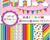 Rainbow party graphics for cards, invites. Commercial USE digital papers and clipart Il_170x135