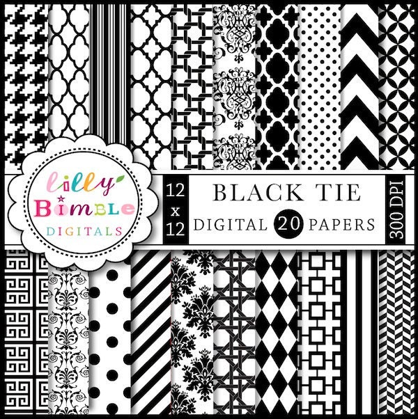 INSTANT DOWNLOAD Black Tie Digital Scrapbook Papers for cards, design and crafts Commercial Use Included Il_170x135