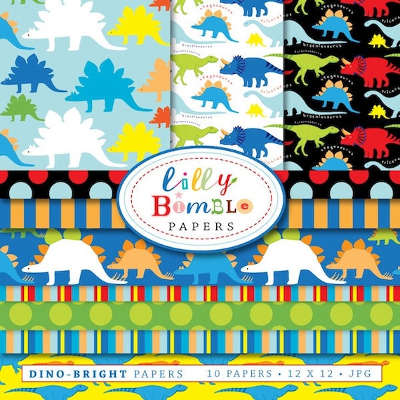 DINOBRIGHT dinosaur mix and match digital scrapbook papers Commercial USE Il_570xn