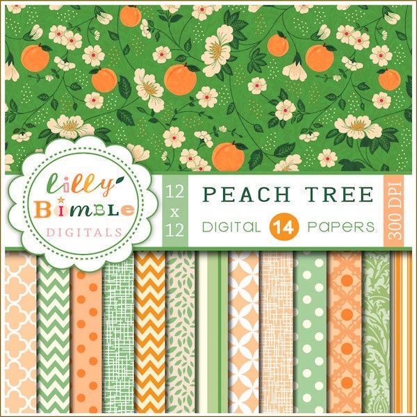 PEACH TREE digital papers for cards, invites, scrapbooking Commercial Use Included Il_570xn