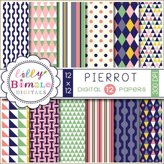 Pierrot digital papers for scrapbooking, cards, crafts, Commercial Use included Il_570xn