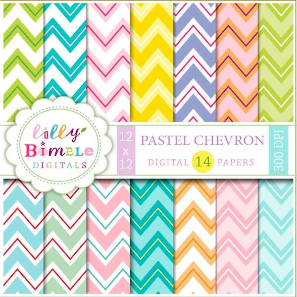 Pastel Chevron Digital Papers for cards, invites, scrapbooking, Commercial Use included Il_570xn