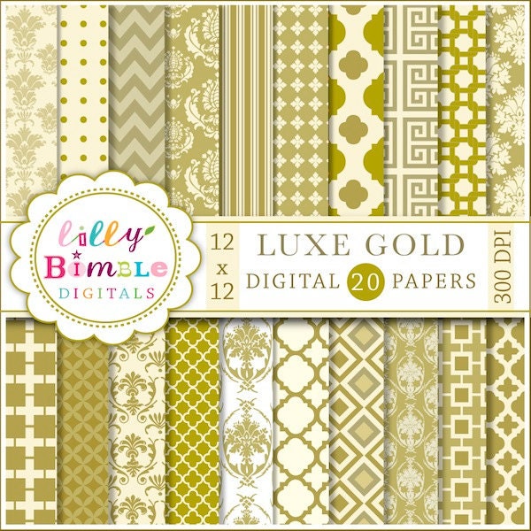 LUXE Gold Digital Papers Pack 20 Digital Papers Commercial Use Il_570xn