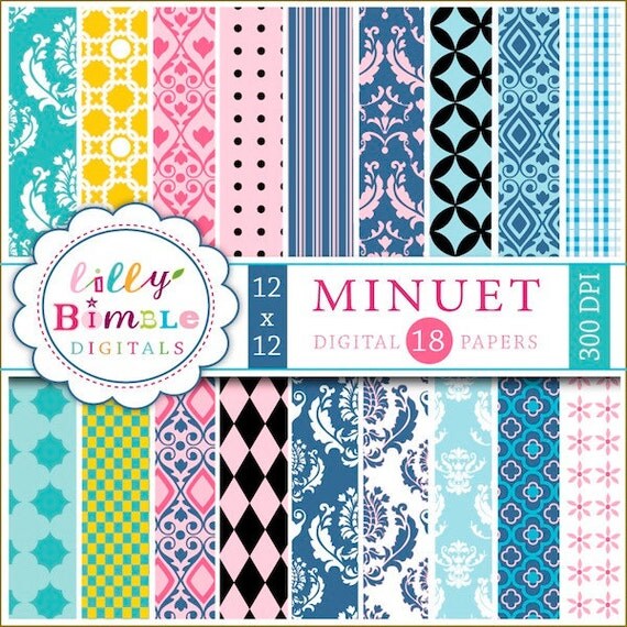 Minuet damask digital papers for scrapbooking, cards, design Commercial Use Il_570xn
