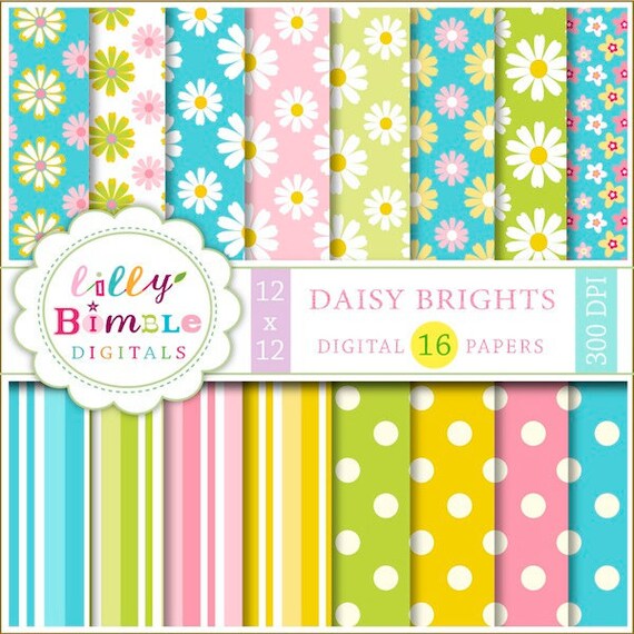 Daisy Brights digital scrapbooking paper for invites, cards, Commercial Use included Il_570xn