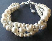 Modern Vintage Bridal Bracelet, Twisted Pearl Wedding Bracelet, Ivory White Pearl Bridal Jewelry, Classic Pearl Bracelet, GRACE