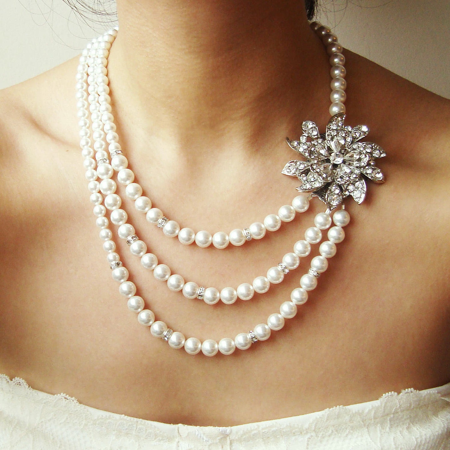 Bridal Pearl Necklace, Vintage Wedding Jewelry, Statement  Bridal Necklace, Bridal Jewelry, Vintage Wedding Necklace, MIRABELLE