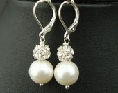 Vintage Style Rhinestone & Pearl Bridal Earrings, Wedding Earrings, Bridal Party Gifts, Ivory White Pearl Wedding Earrings (Large), EMILY