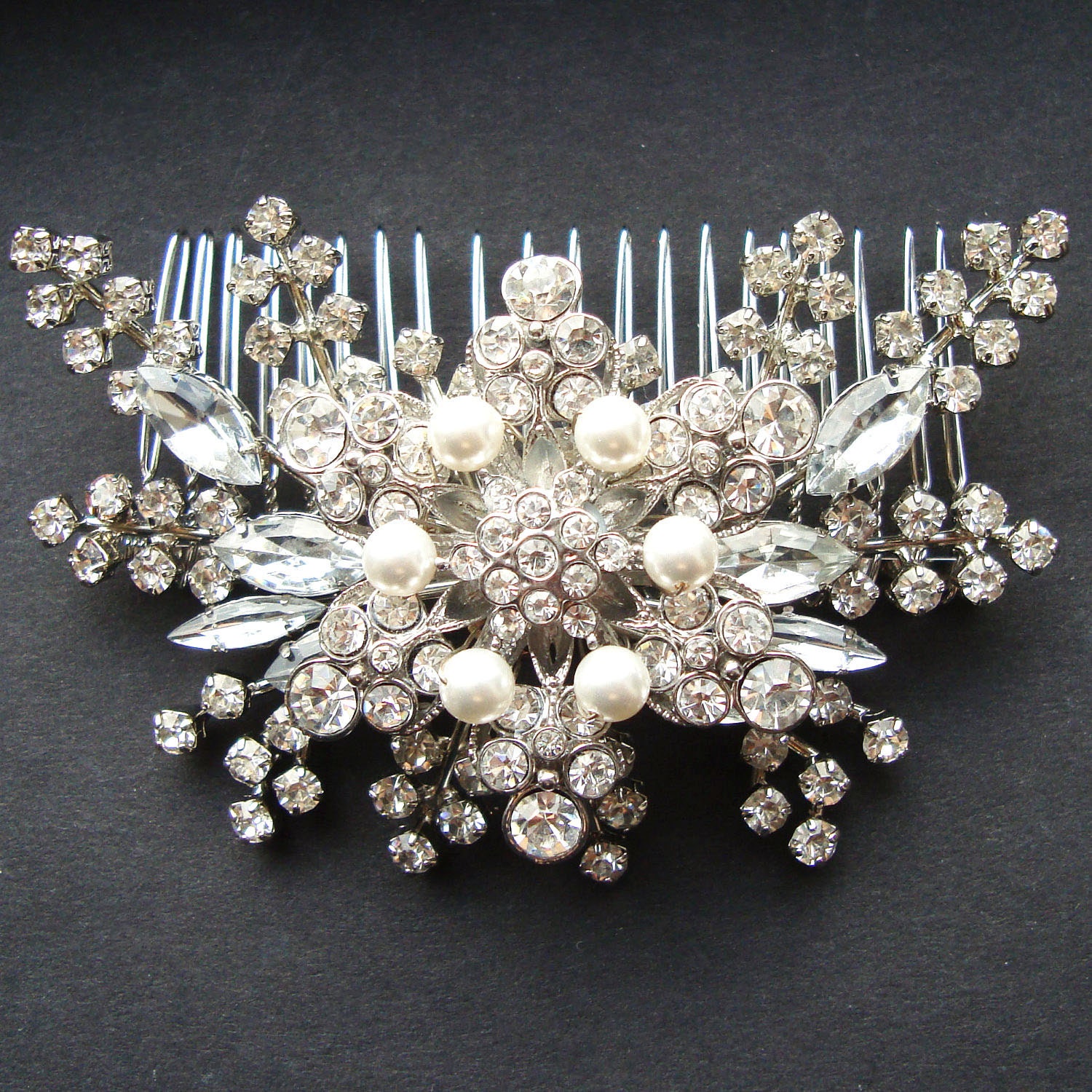 Pearl & Rhinestone Bridal Hair Accessories, Vintage Style Wedding Bridal Hair Comb, Statement Bridal Wedding Headpiece, STARGAZER II