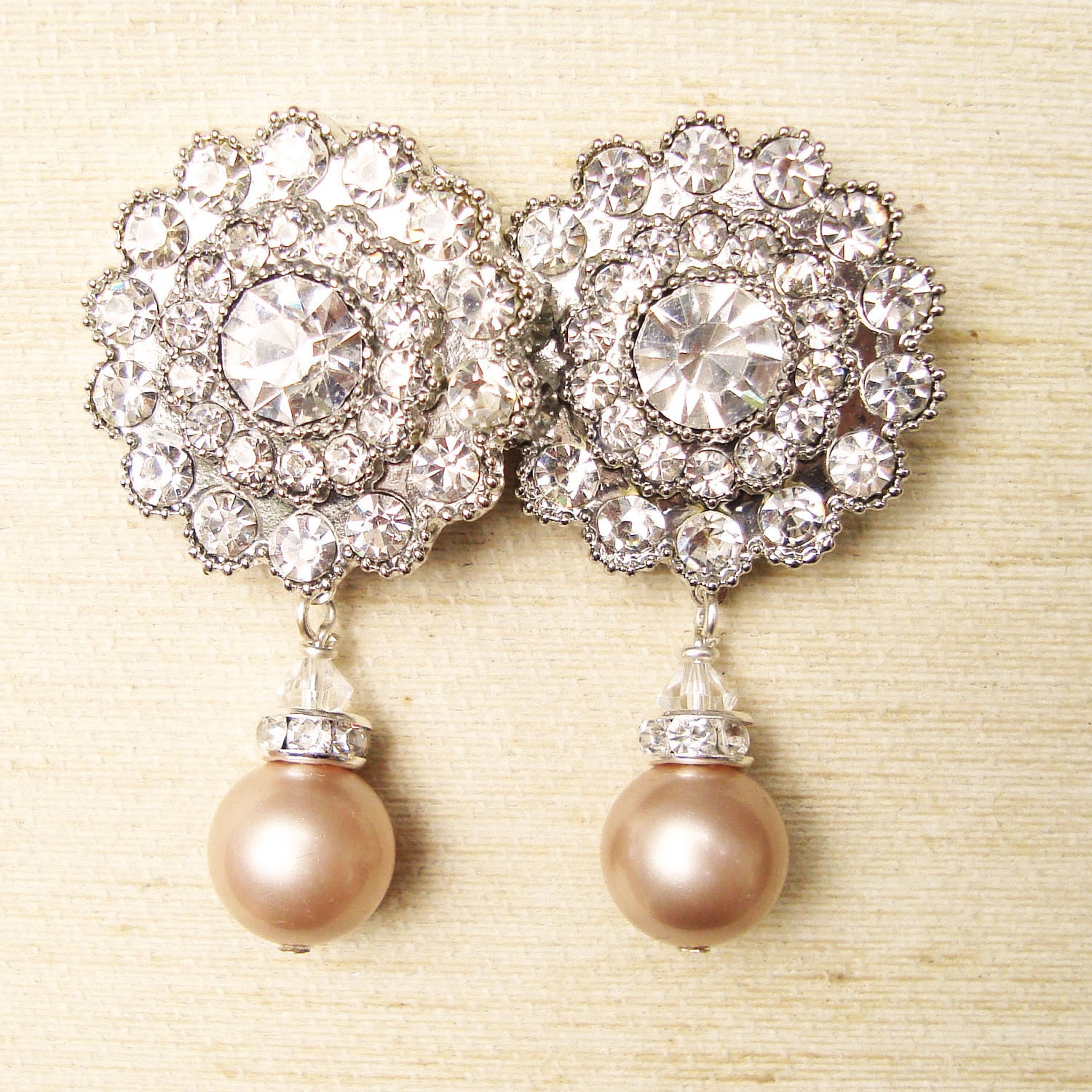 Champagne Pearl Bridal Earrings, Vintage Style Bridal Wedding Earrings, Champagne Pearl Wedding Earrings, VICTORIA