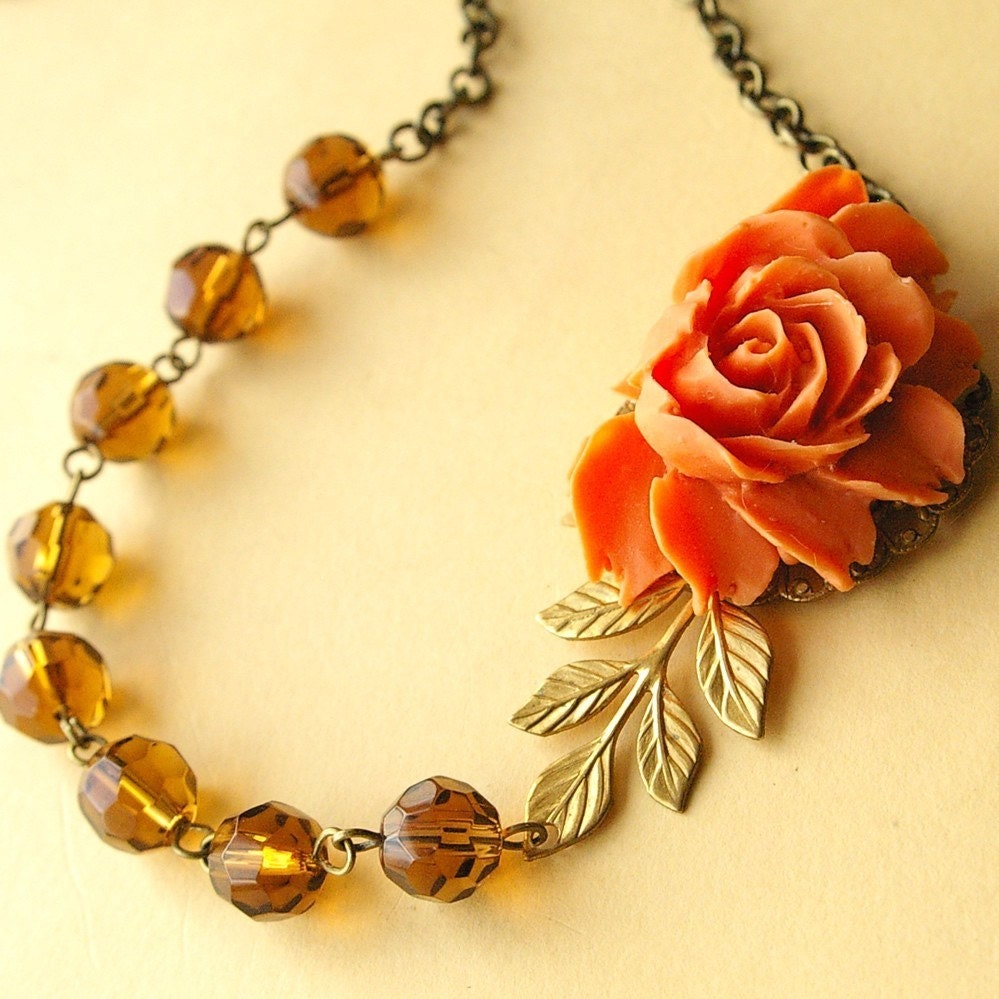 Veronica. Spiced Pumpkin Rose Necklace