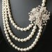 Statement Wedding Jewelry, Rhinestone Bridal Necklace, Pearl Wedding Necklace, Ivory White Pearl Jewelry, Rhinestone Flower Necklace, MISCHA