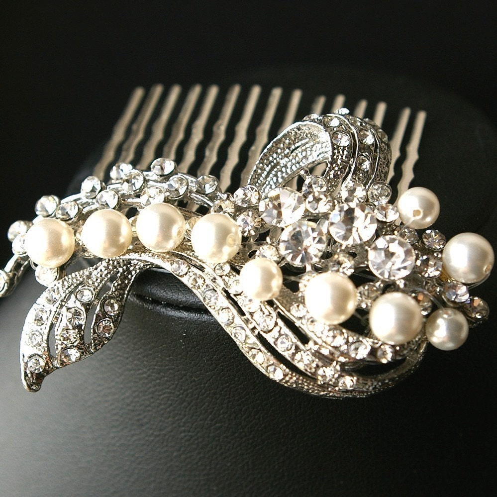 Wedding Hair Comb, Bridal Hair Accessories, Pearl & Crystal Bridal Hair Comb, Art Deco Wedding Hair Accessories,Vintage Glamour, BETTE