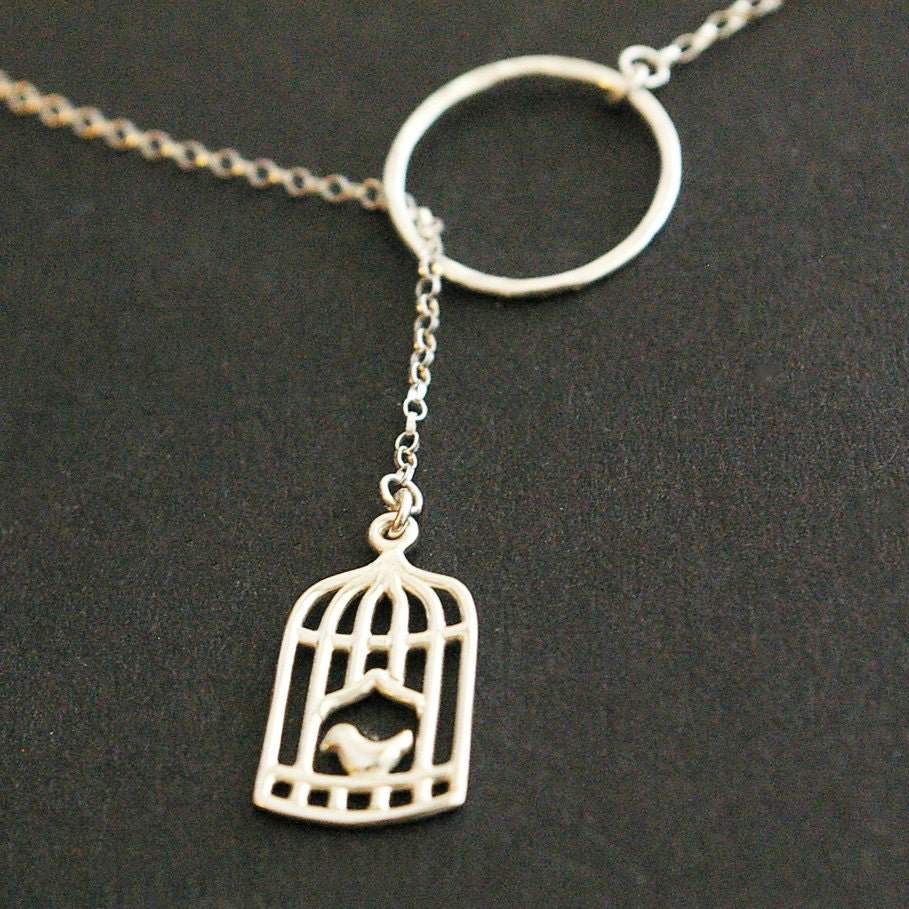 Sweet Birdcage, Sterling Silver Lariat Necklace NEW