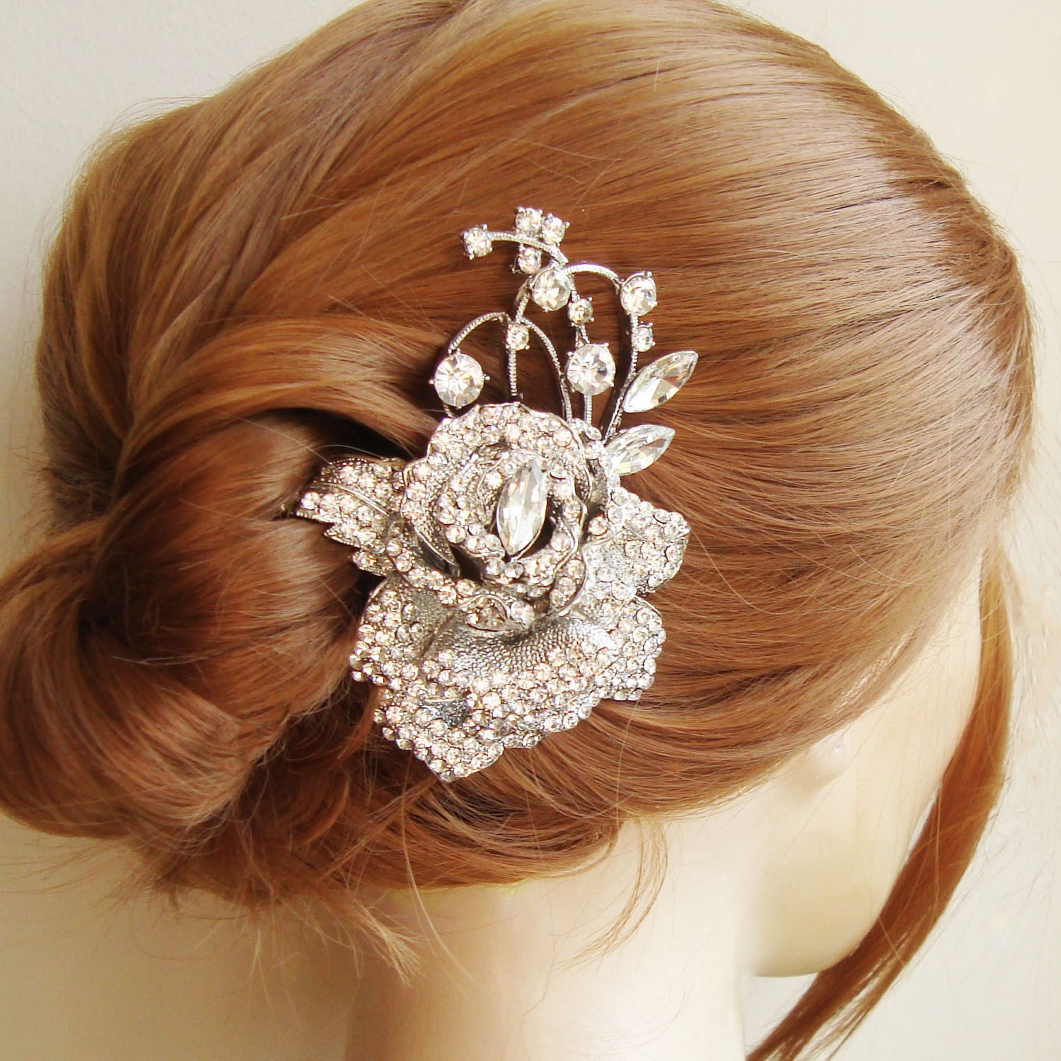 Crystal Rose Bridal Hair Comb, Bridal Wedding Hair Accessories, Vintage Style Wedding Hair Comb, Flower Bridal Headpiece, ROSEMARIE
