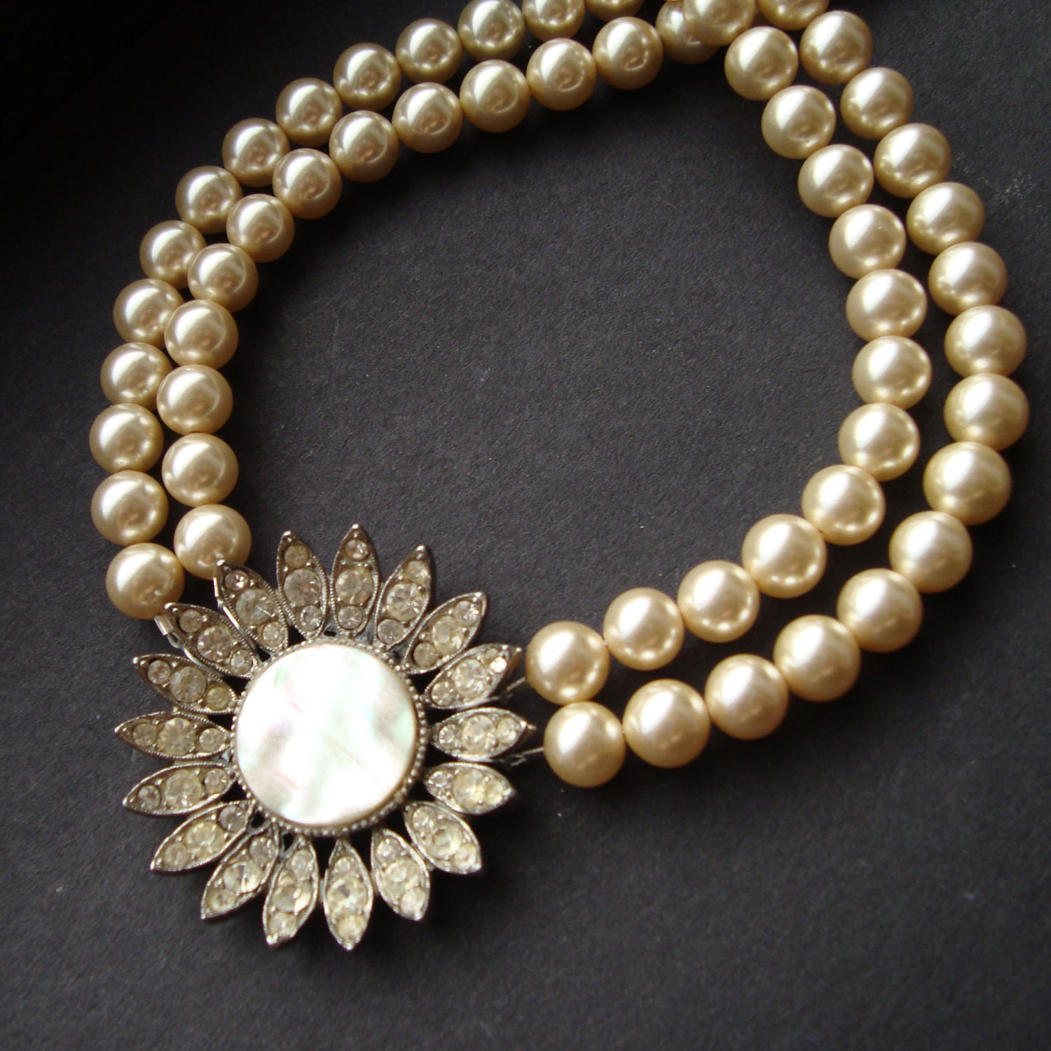 Antique Mother of Pearl Paste Pendant and Cream Rosita Pearl Necklace (one of a kind)