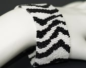 Zebra ... Peyote Bracelet . Cuff . Black and White . Africa Inspired . Stripes . Wild Animal . Bold . Abstract . Casual Wear