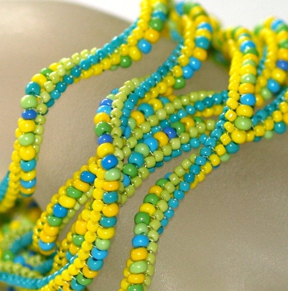 Turquoise, Lemon, and Lime Twist ... Necklace . Bracelet . Summery . Ndebele Rope . Tubular Herringbone . Bright . Sunny . Beadwoven