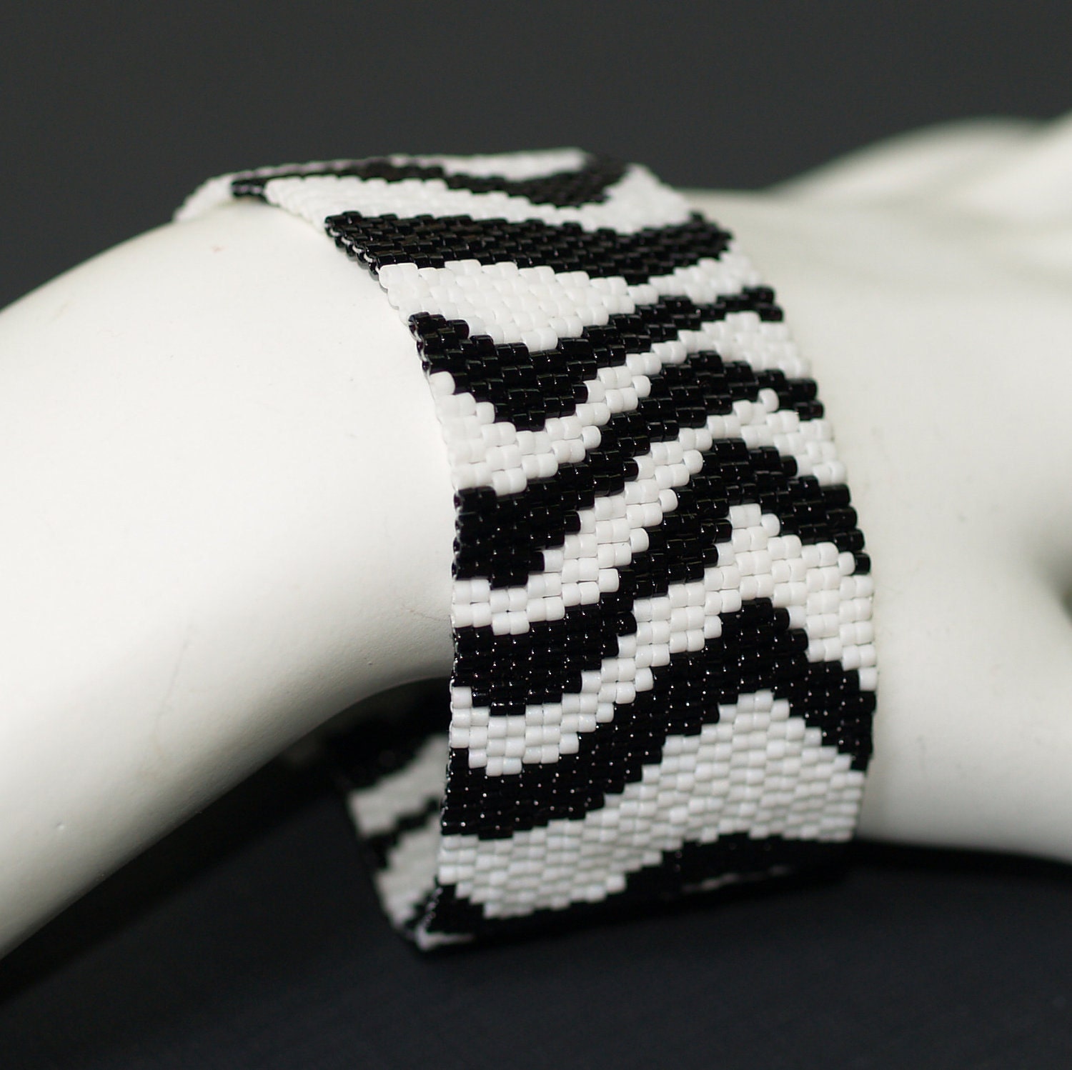 Zebra ... Peyote Bracelet . Cuff . Black and White . Africa Inspired . Stripes . Wild Animal . Bold . Abstract . Casual Wear