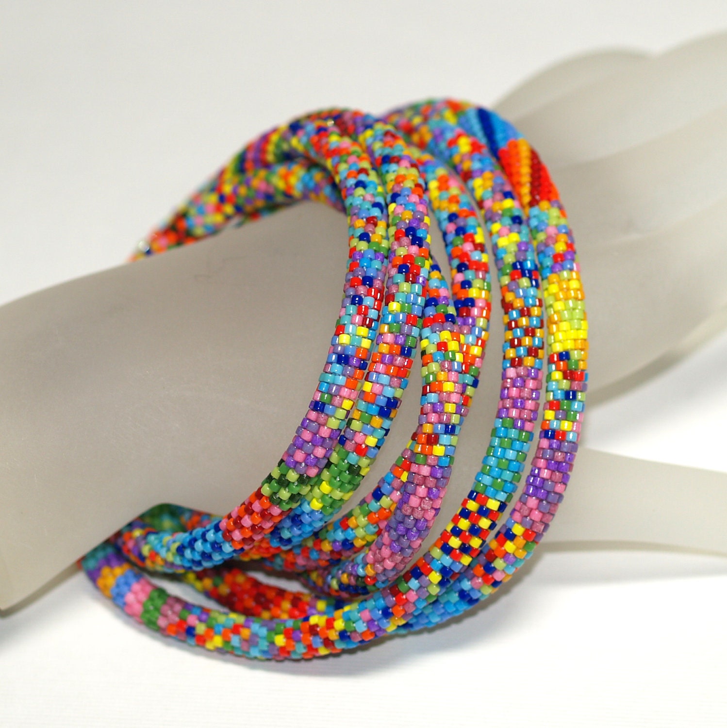 Zuri ... Bead Crochet Rope . Necklace . Bracelet . Multicolor . Colorful . Intricate . Patterned . Bold . Africa Inspired . Rainbow Colors