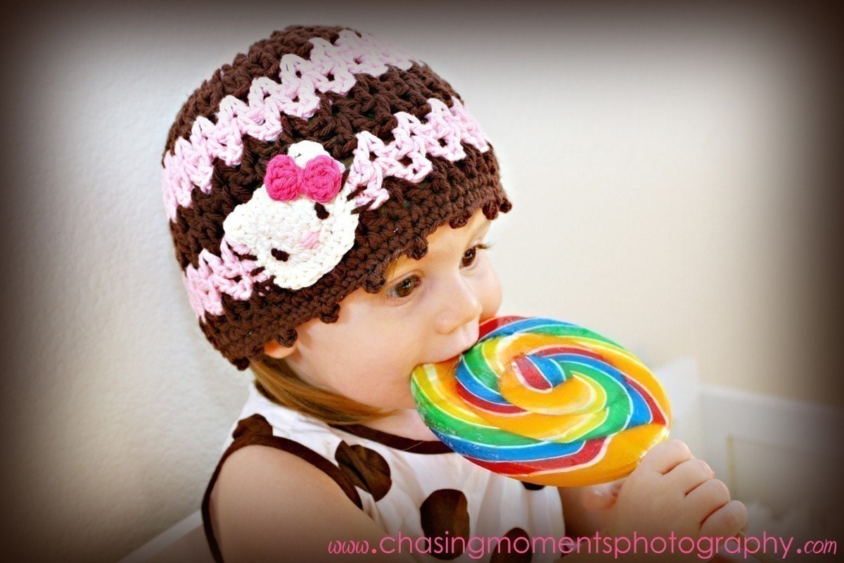 2T-4T Kitty - Pink'n Brown - Striped Beanie