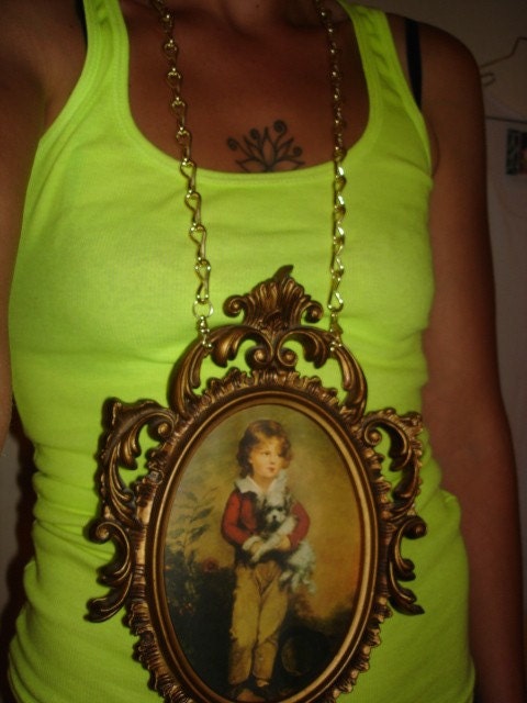 Little Boy with Dog Portrait Necklace reserved for BUST Magazine