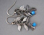 Teal Blue Leaves Earrings