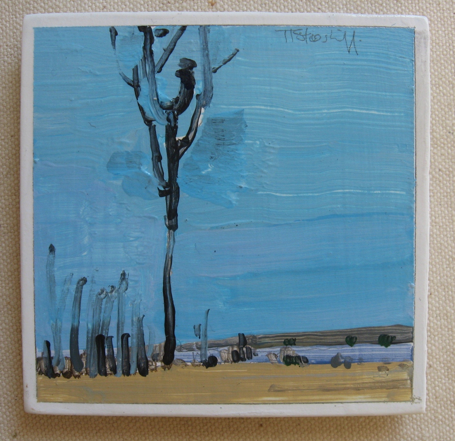FRIDGE MAGNET, Original Landscape Painting,  Broken Tree