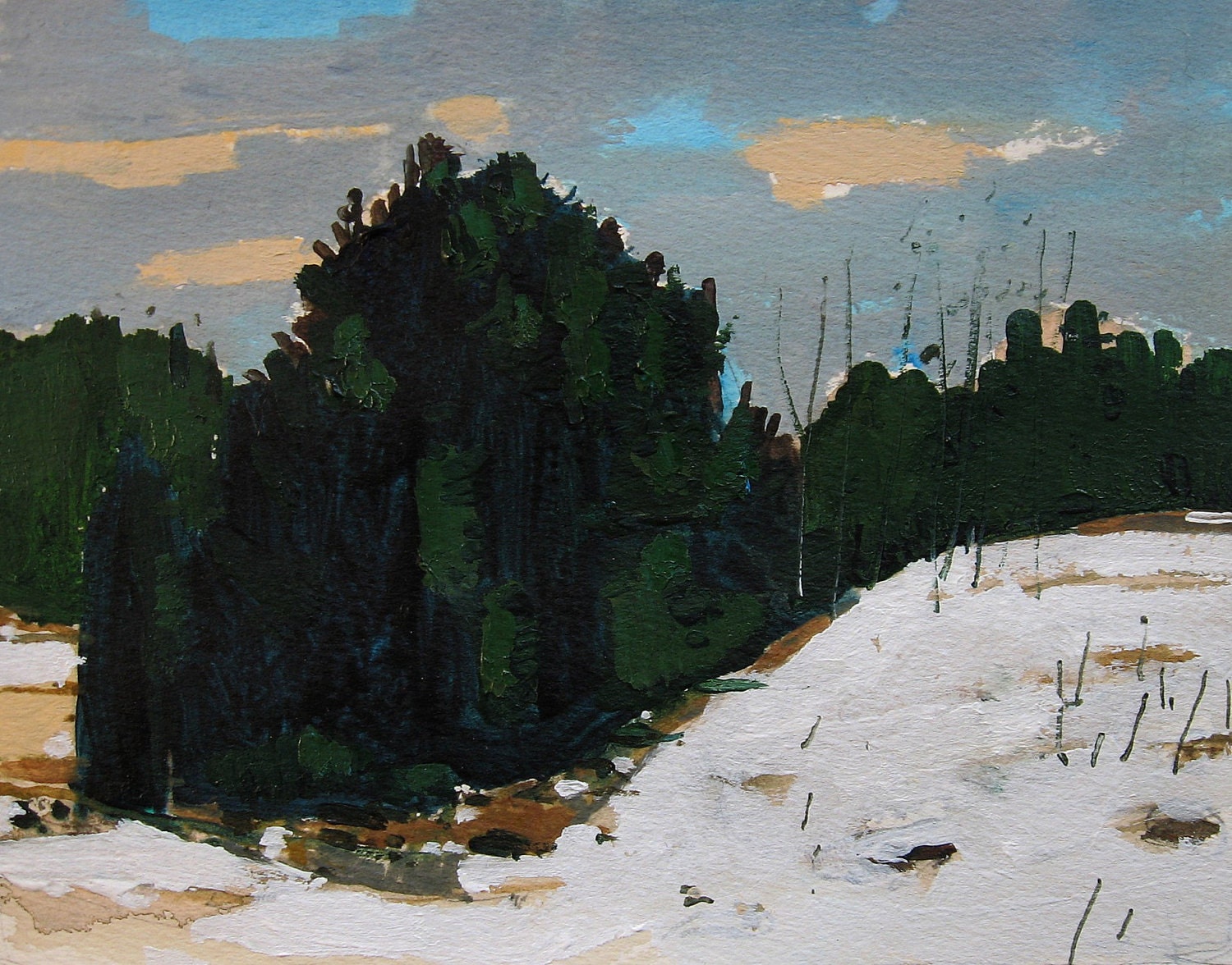 Tree Line, Back Acres, Original Landscape Painting on Paper, Canada