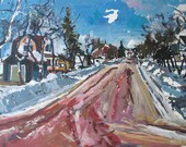 Town Walk, Original Larger Landscape Painting on Paper