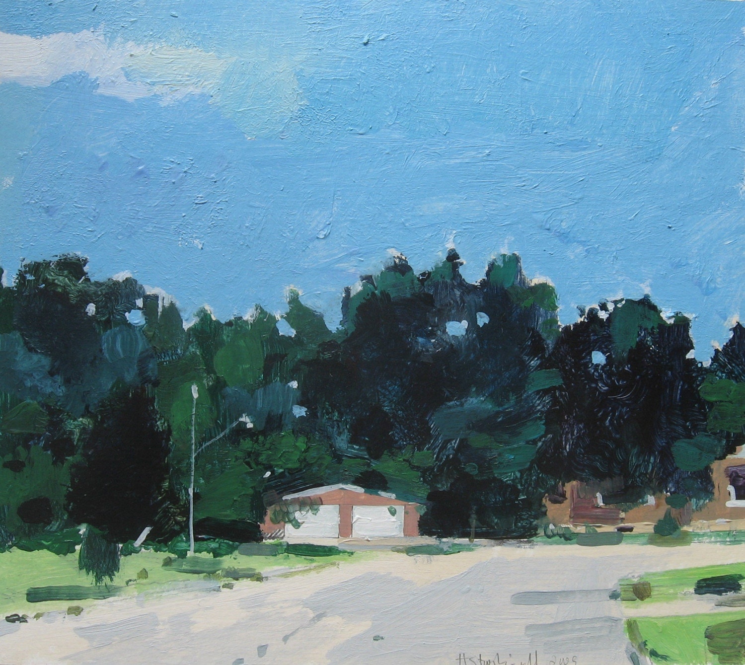 Cul de sac, Original Urban Landscape Painting on Paper