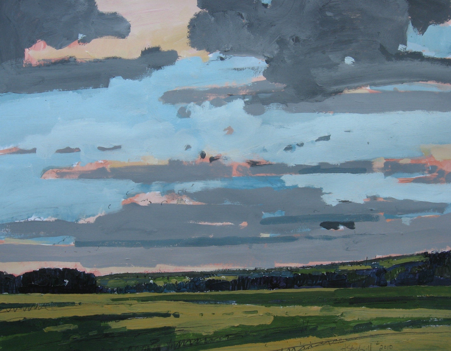 Larger Original Landscape Painting on Paper, Stooshinoff, After the Rain