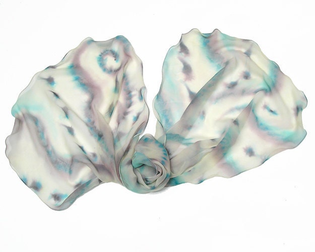 Ivory Shoulder Scarf Hand Painted Unique Silk Chiffon 8mm,  JOSSIANI .