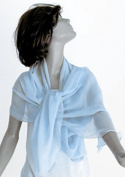 Light  Blue Scarf  Wrap Shawl Silk Chiffon Small Unique Sky Powder Blue.
