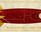 Rocket Art - Red Cruiser Tin Toy Rocket Box Art Print 7.78 in x 18 in