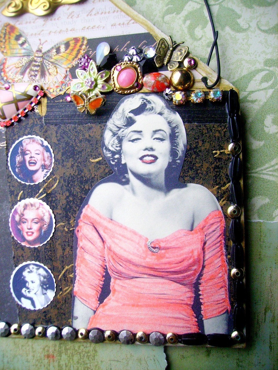 Marilyn Monroe-Handmade Art Collage-Bling Jeweled Wall Hanging-Butterflies Are Free