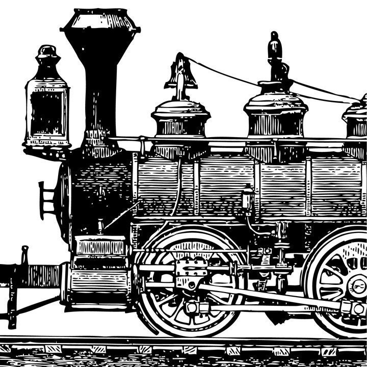 Steam Locomotive Side View Etching Style Vinyl Wall Decal