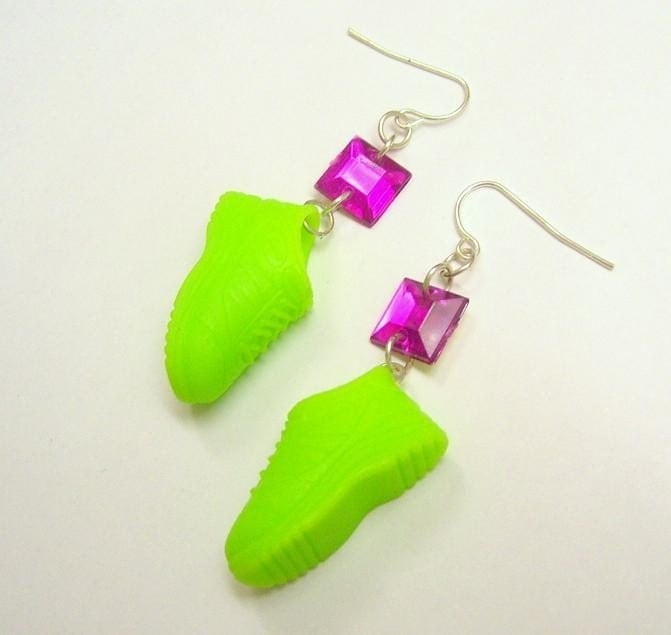 neon green sneaker earrings