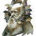 Charles Darwin with finches portrait print- small