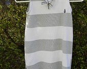 WOOLIEPEGGS little girl's dress gray grey white stripes ruffles Ready-to-Ship SIZE 3/4 matching headband