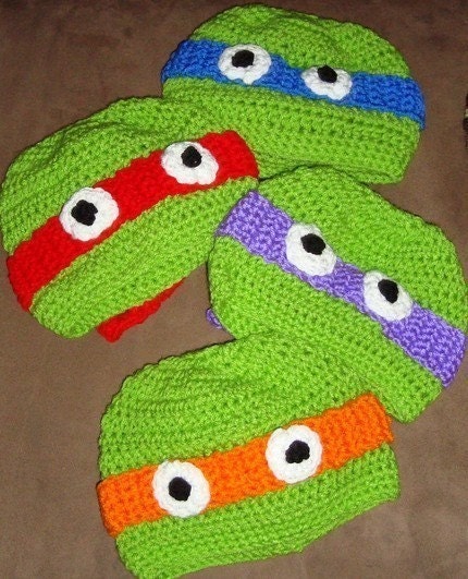 Crochet Ninja Turtle Hat Custom 6-12m, 18-24m, 2t-3t, 4-6-8, Teen and Adult