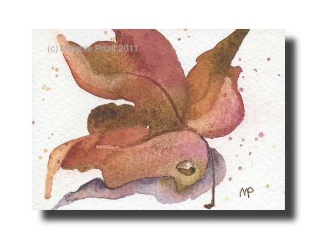 ACEO Leaf Autumn Fall ORIGINAL watercolor painting Still Life by Melanie Pruitt