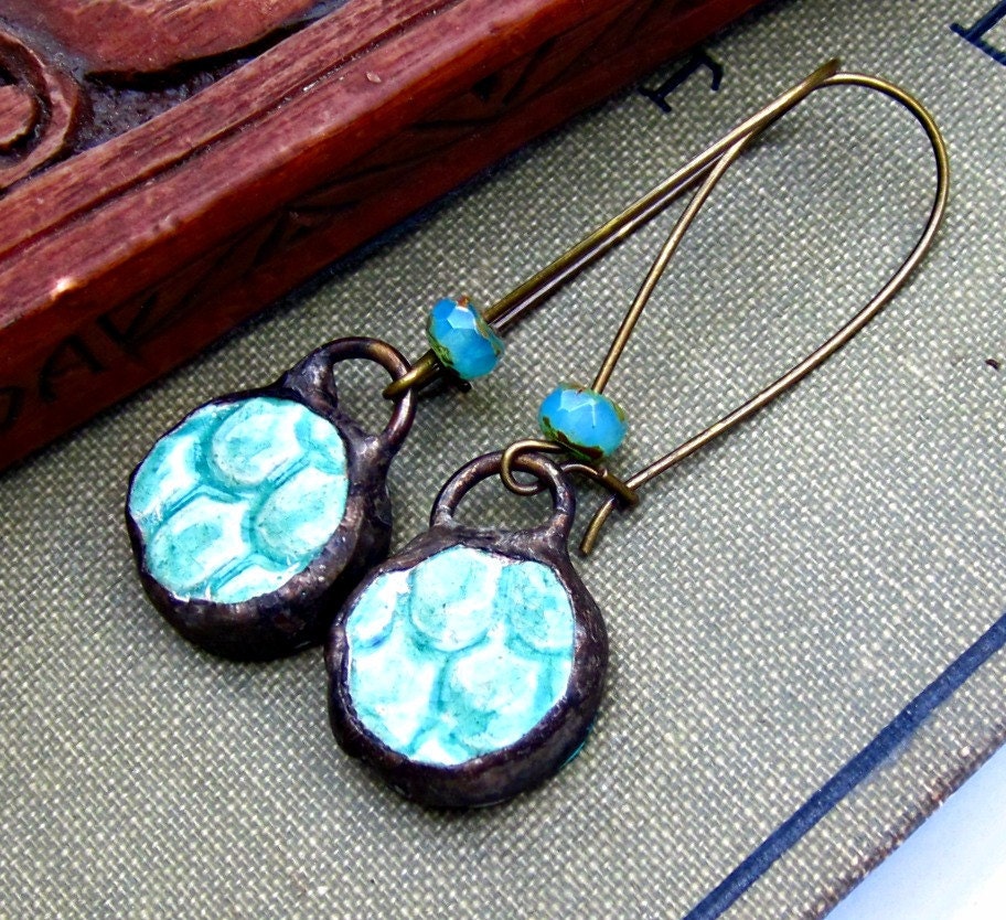 Mermaid Scales Blue Ceramic Dangle Earrings